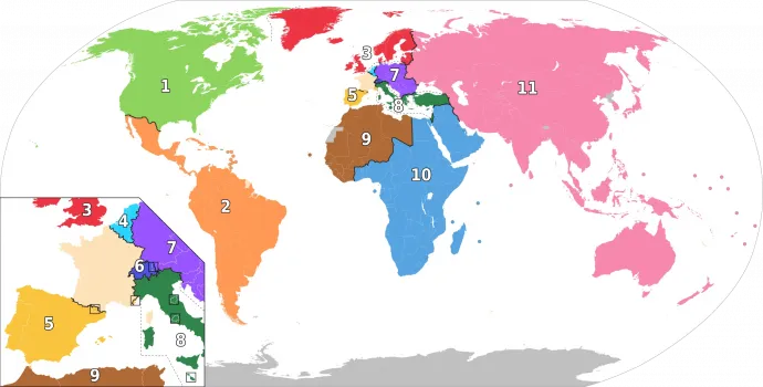 A francia választási rendszer, határontúli 11 választókerülete a világ országaiban – Ábra: Wikipedia