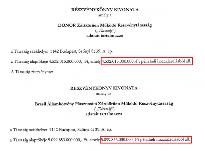 Pénzbeli hozzájárulásról szóló részvénykönyvkivonat