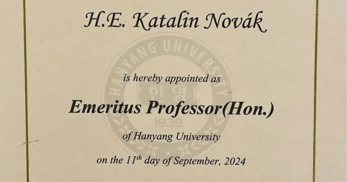 Novák Katalin egy dél-koreai egyetem díszdoktora lett