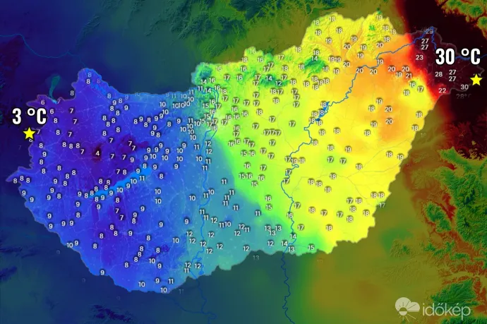 Nyugaton 3, keleten 30 fok volt ma