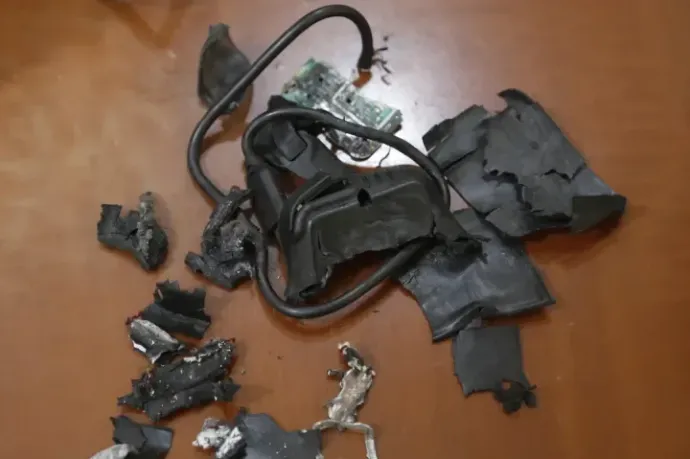 One of the pagers after it blew up in Beirut on 16 September – Photo: AFP 