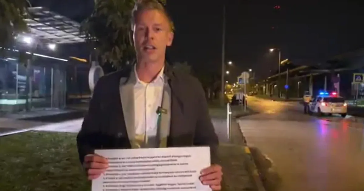 16 pontos kiáltvánnyal vonult Magyar Péter a közmédia székházához, aminek a falára videót is vetített