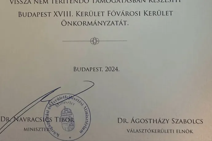 A fideszes választókerületi elnök aláírása is rákerült a XVIII. kerületnek adott állami támogatásról szóló papírra