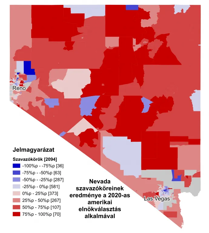 Nevada szavazóköreinek eredménye a 2020-as amerikai elnökválasztáson – Forrás: Redistricting Data Hub