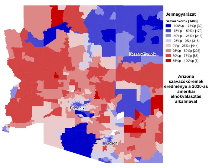 Arizona szavazóköri eredményei a 2020-as amerikai elnökválasztáson – Forrás: Redistricting Data Hub