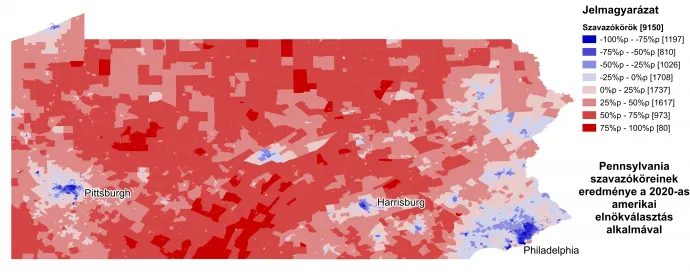 Pennsylvania szavazóköreinek eredményei a 2020-as amerikai elnökválasztáson – Forrás: Redistricting Data Hub