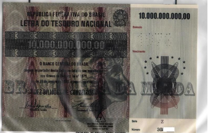 Egy olyan, 1973-as kibocsátású 10 milliárd cruzeiro kibocsátási értékű LTN, amilyenek Magarországon is feltűntek.
