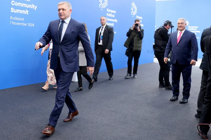 Robert Fico és Orbán Viktor az Európai Politikai Közösség csúcstalálkozóján Budapesten, 2024. november 7-én – Fotó: Melegh Noémi Napsugár / Telex