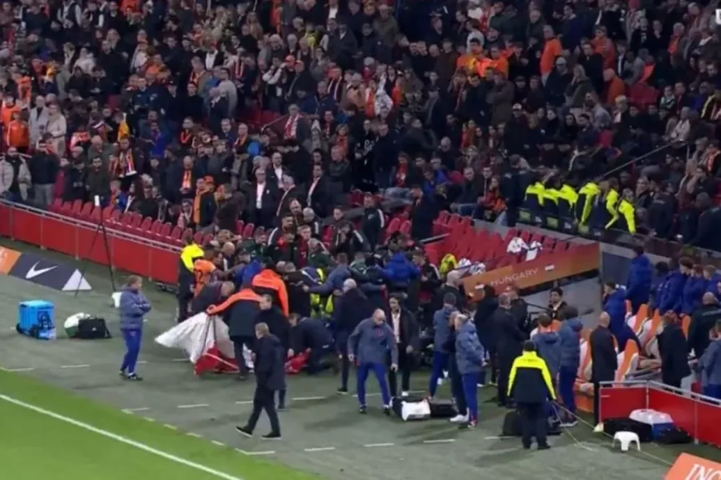 Rosszullét a magyar kispadon, percek után meg kellett szakítani a holland-magyar Nemzetek Ligája-meccset