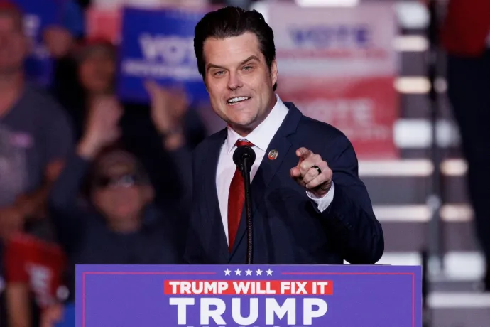 Matt Gaetz beszél Donald Trump kampánygyűlésén a Nevada állambeli Hendersonban 2024. október 31-én – Fotó: Mike Blake / Reuters