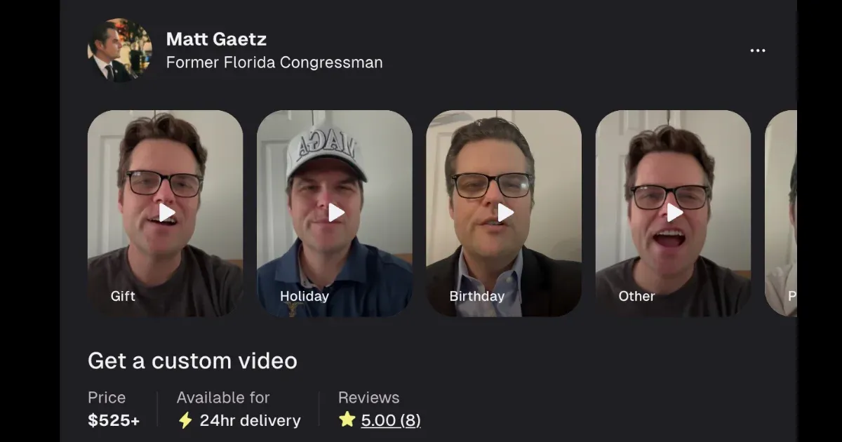 Pár napja még igazságügyi miniszternek készült, most születésnapi köszöntőket árul az interneten Matt Gaetz