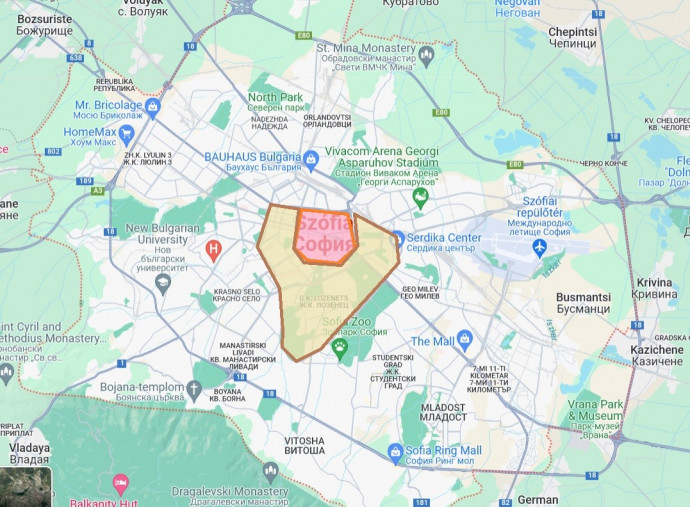 A szófiai LEZ. Forrás: a szerző szerkesztése Googlemaps térképből