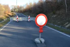 Road in Austria closed with concrete barrier because of commuters from Hungary