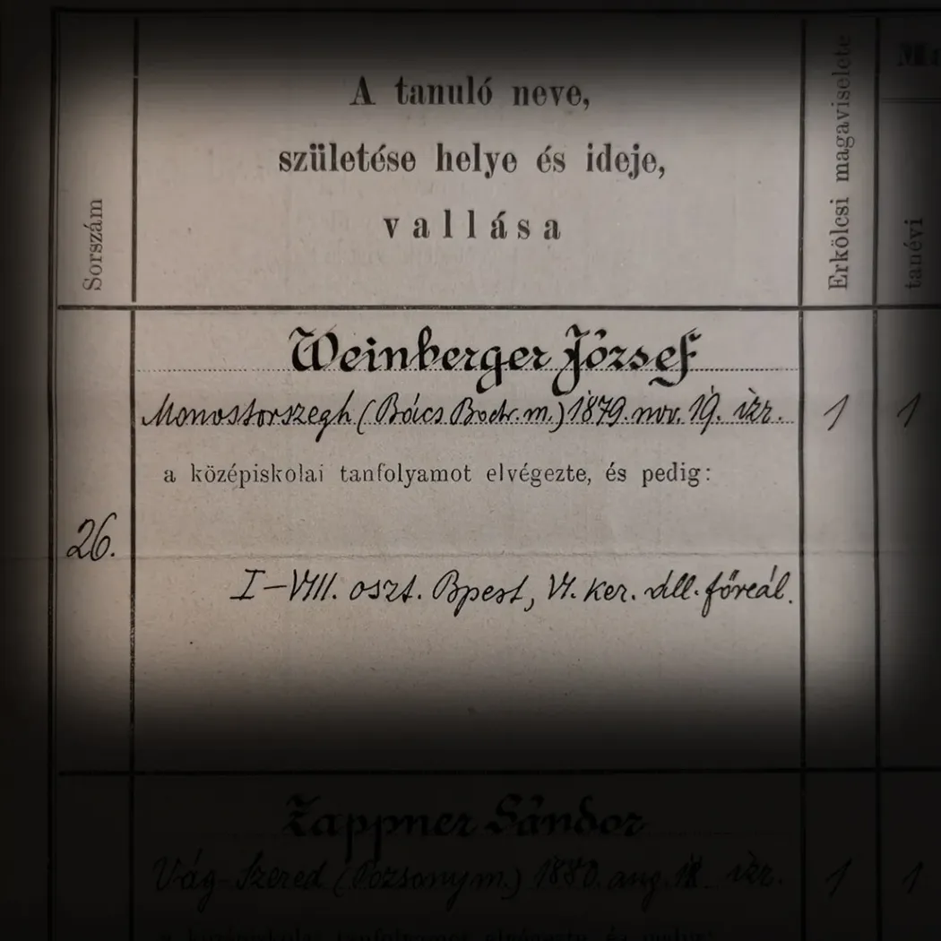 Vermes középiskolai bizonyítványa a VI. kerületi állami főreáliskolából – Forrás: Budapest Főváros Levéltára / HU BFL VIII 41b