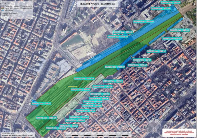 A pályázat térképmelléklete, amin a Nyugati pályaudvar mellé tervezett park is fejlesztési területként szerepel – Forrás: Építési és Közlekedési Minisztérium