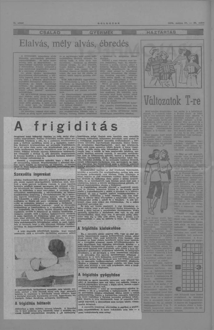 A "nemi hidegségről" szóló korabeli újságcikk – Forrás: Dolgozók 1971. / Arcanum Digitális Tudománytár