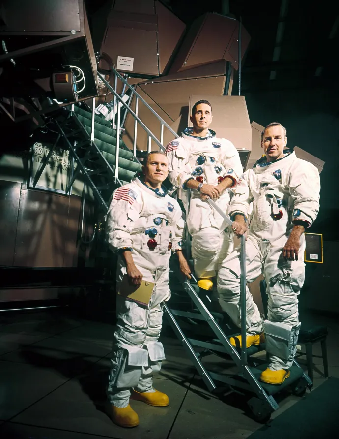 Az Apollo-8 legénysége, Frank Borman, James Lovell és William Anders a küldetés előtt, 1968 decemberében – Fotó: NASA / AFP