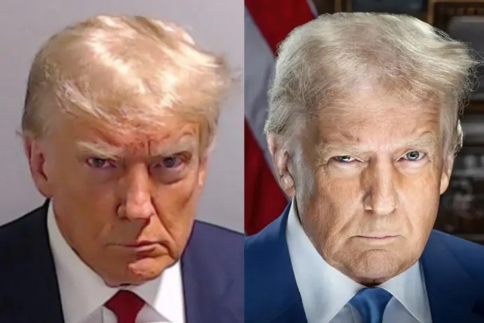 Olyan lett Trump új elnöki portréja, mint a 2023-as rendőrségi fotója
