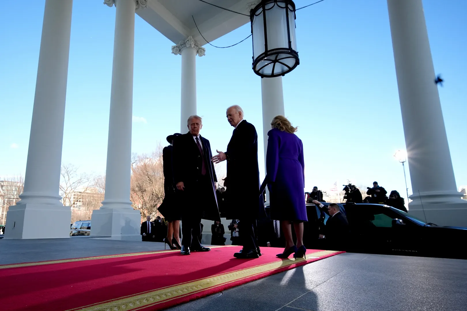 Jill Biden és Joe Biden fogadja Donald Trumpot és Melania Trumpot a Fehér Házban, 2025. január 20-án – Fotó: Andrew Harnik / Getty Images