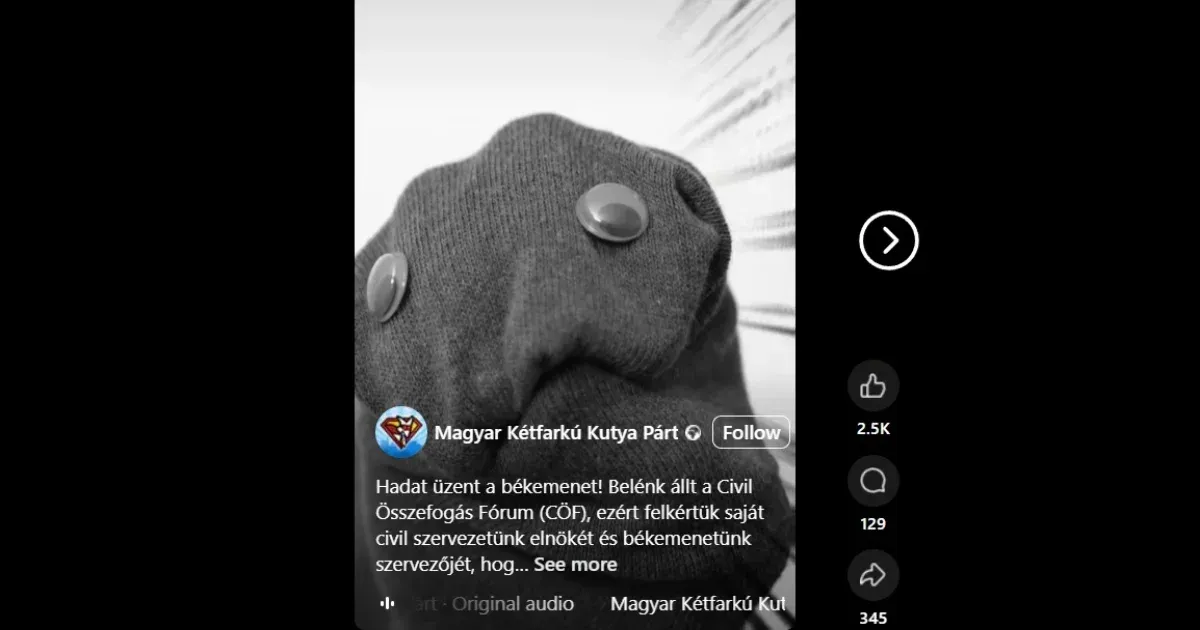 Zoknibábbal válaszolt a Kutyapárt a CÖF békemenetes kifakadására