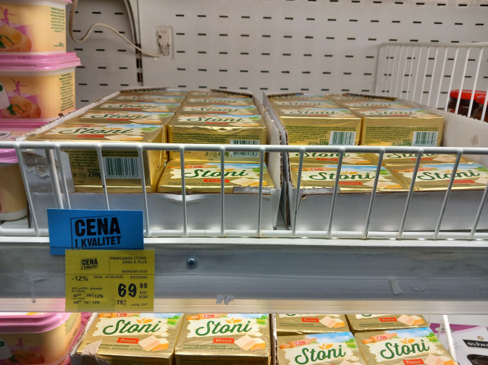 Leértékelt sütőmargarin az egyik szabadkai hipermarketben 2025. április 10-én. Forrás: G7