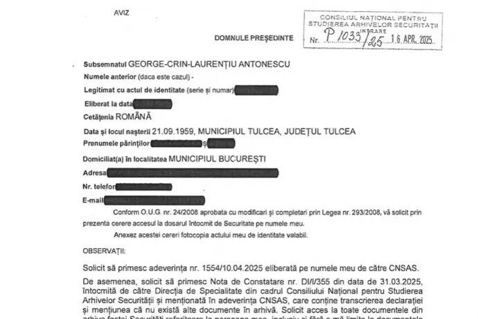 Kikérte a dossziéját a Securitate Irattárát Vizsgáló Országos Tanácstól Crin Antonescu