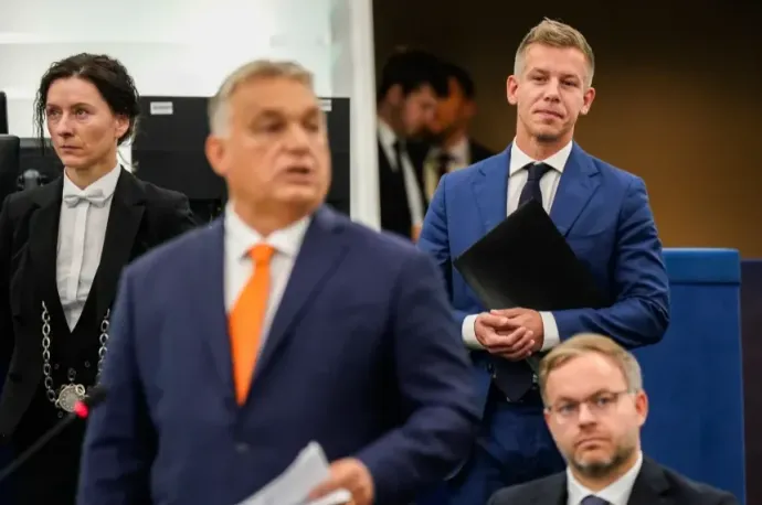 Viktor Orbán, Péter Magyar and Balázs Orbán at the EP plenary session on 10 October 2024 – Photo by Philippe Buissin / EP / EU