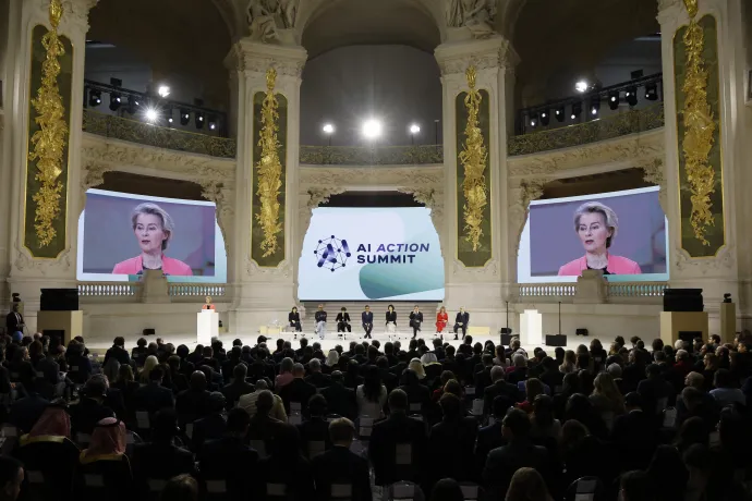 Ursula von der Leyen beszél a párizsi MI-csúcson 2025. február 11-én – Fotó: Ludovic Marin / AFP