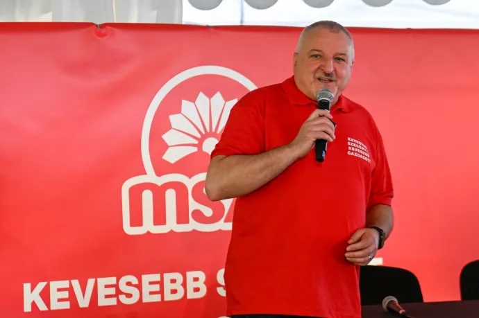 Komjáthi Imre az MSZP majálisán a Városligetben 2025. május 1-jén – Fotó: Illyés Tibor / MTI