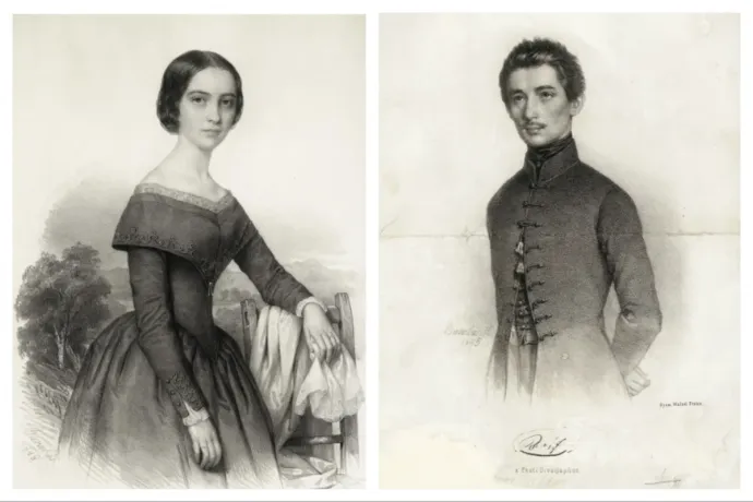 Barabás Miklós litográfiái Szendrey Júliáról (1848) és Petőfi Sándorról (1845) – Forrás: Petőfi Irodalmi Múzeum