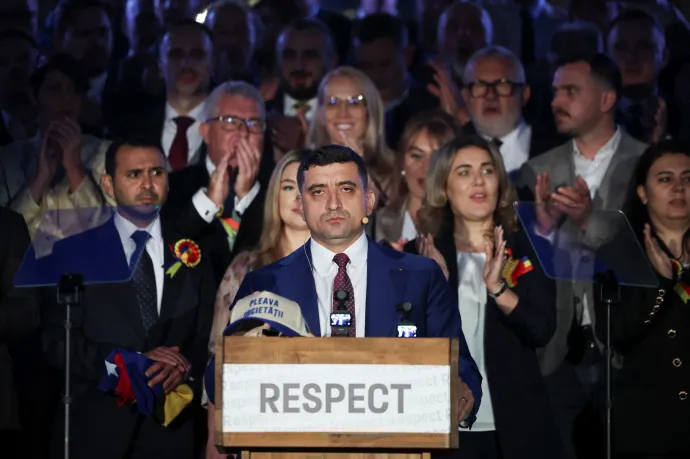 George Simion az eredményváró rendezvényén – Fotó: Louisa Gouliamaki / Reuters