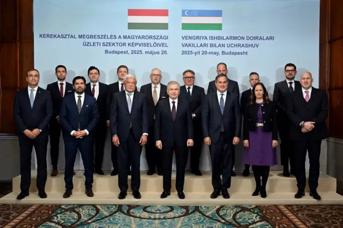 Az üzbég–magyar üzleti találkozó résztvevői Budapesten 2025. május 20-án – Fotó: Savkat Mirzijojev elnök Facebook-oldala