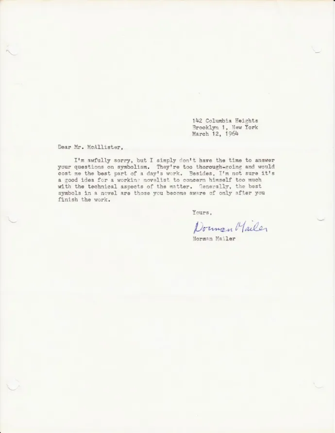 Norman Mailer levele – Forrás: The Paris Review