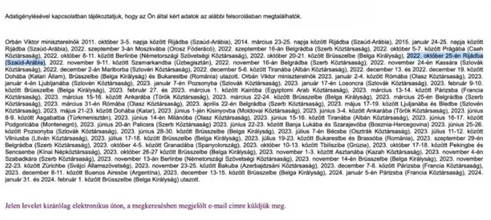 The government acknowledged the Riyadh trip in this list