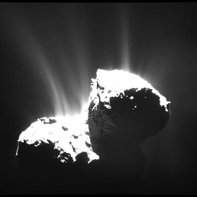 A Rosetta OSIRIS műszerének nagy látószögű kamerája által a 67P/Csurjumov–Geraszimenko üstököstől 30 kilométer távolságban 2014. november 22-én készített fotó – Fotó: ESA / Getty Images