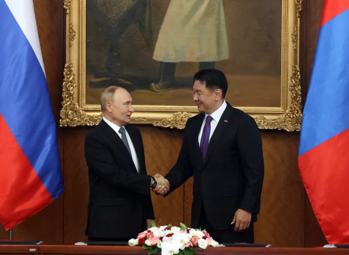 Vlagyimir Putyin orosz elnök és Uhnágín Hurelszuh mongol elnök az orosz–mongol tárgyalásokon, a mongóliai Ulánbátorban, 2024. szeptember 3-án – Fotó: Contributor / Getty Images