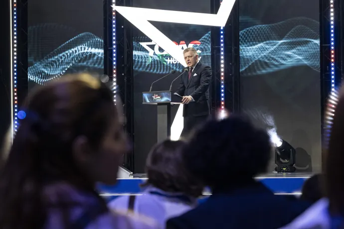 Robert Fico szlovák miniszterelnök beszédet mond a kétnapos CPAC Hungary első napján, a Budapest Kongresszusi Központban, 2025. május 29-én – Fotó: Szigetváry Zsolt / MTI