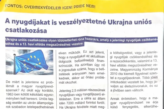 A nyugdíjasoknak szóló ingyenes újságban is Ukrajna EU-s csatlakozása ellen kampányol a kormány