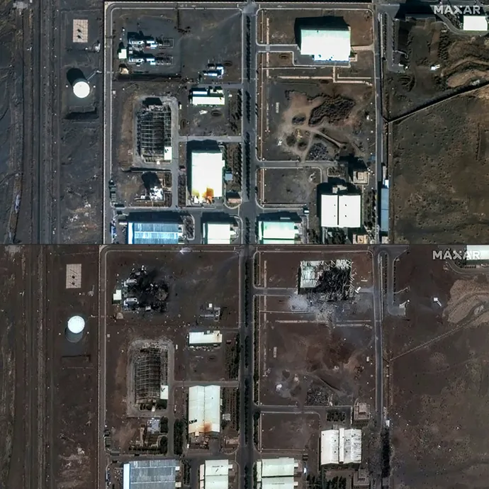 Az iráni Natanz nukleáris létesítmény június 13-án és 14-én – Fotó: Stephen A. Wood / Satellite image ©2021 Maxar Technologies / AFP