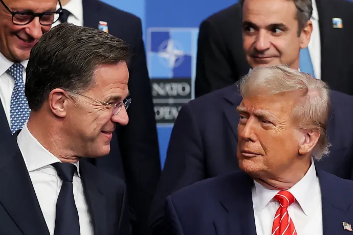 Mark Rutte NATO-főtitkár és Donald Trump a hágai NATO-csúcson – Fotó: Christian Hartmann / Reuters
