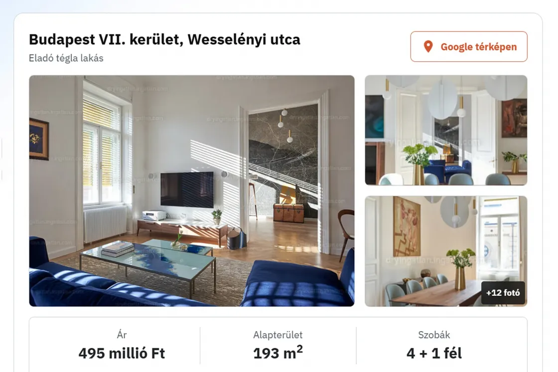 Száraz István csaknem 500 millióért árulja erzsébetvárosi lakását