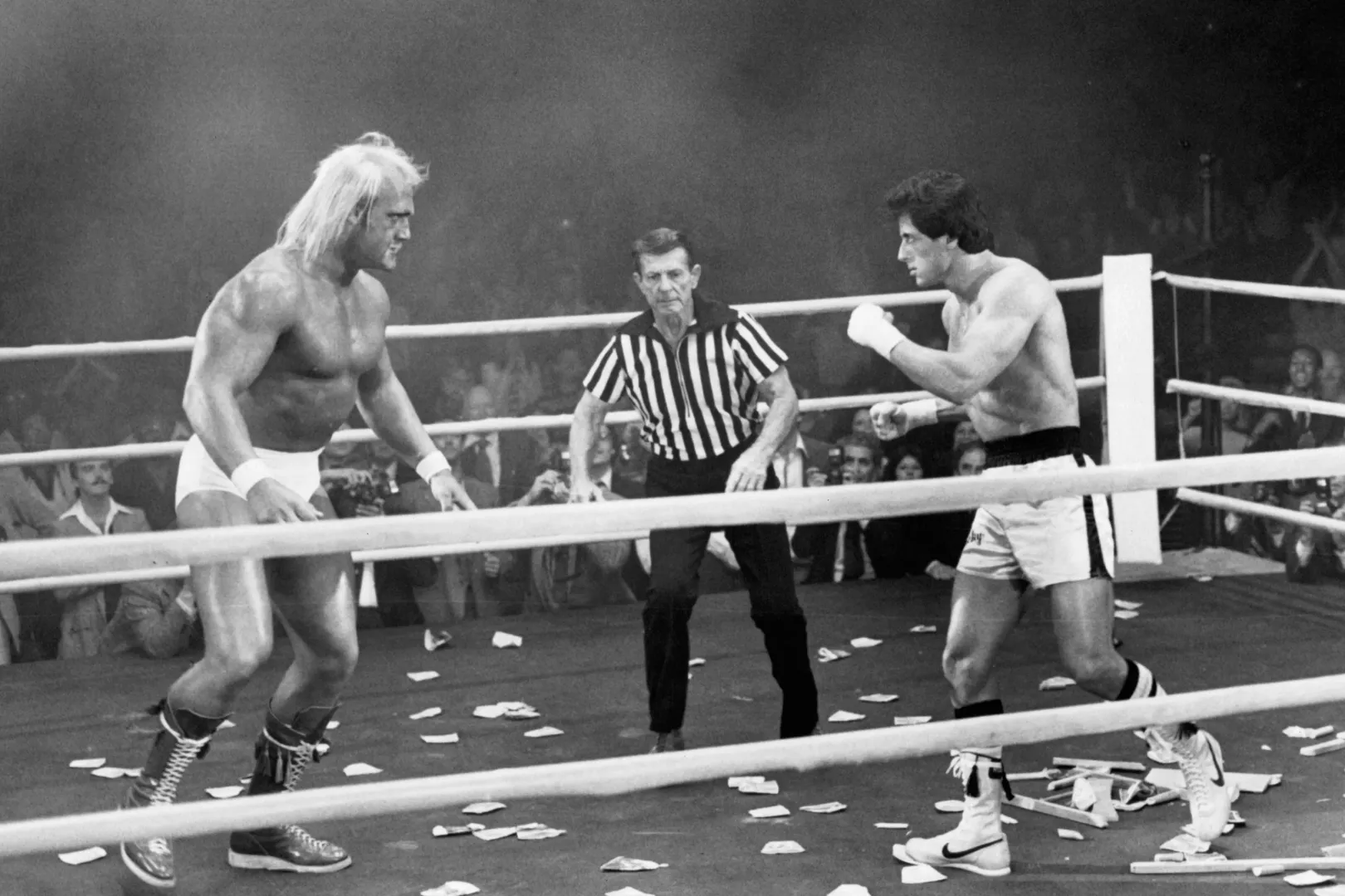 Hulk Hogan már színészként a Rocky III. forgatásán Sylvester Stallone mellett – Fotó: Michael Ochs Archives / Getty Images