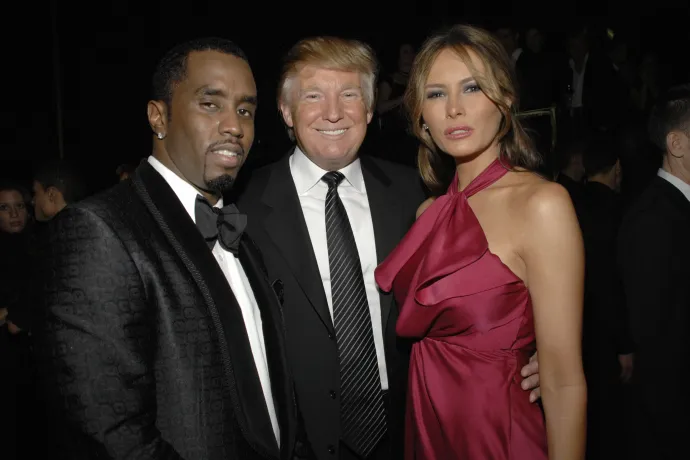 Sean 'Diddy' Combs, Donald Trump és Melania Trump 2008. február 6-án New Yorkban – Fotó: Patrick Mcmullan / Getty Images