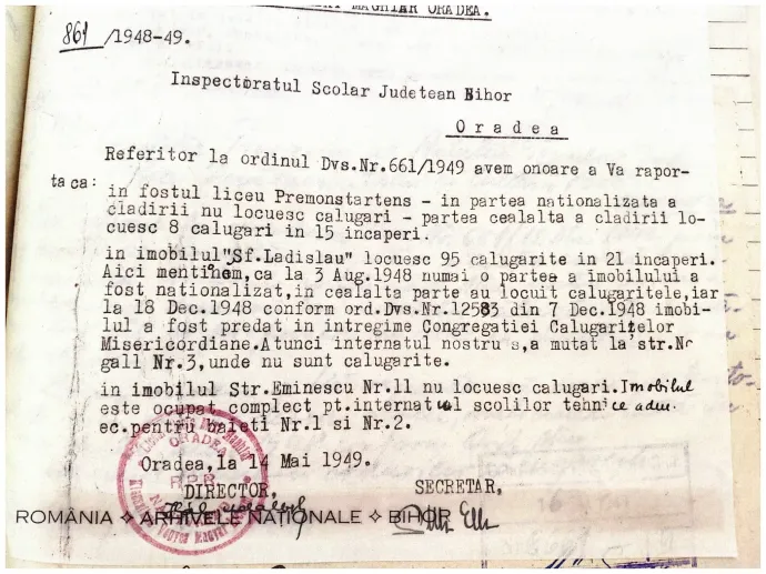 Igazoló dokumentum 1949-ből – Fotó: Istoria Ordinului Premonstratens din Oradea