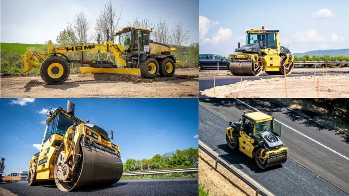 A V-Híd, a Dömper Kft, a He-do Kft. és a Duna Aszfalt munkagépei – Fotó: MKIF Facebook