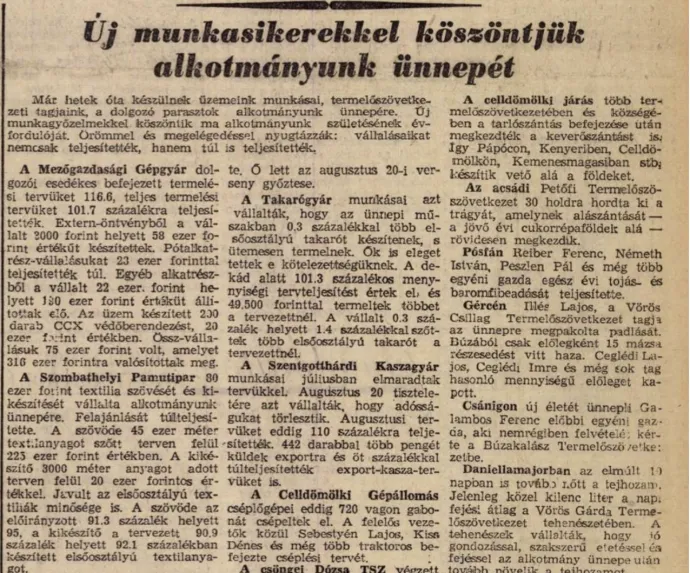 1956 augusztusa még a munkasikerekről szólt – Kép: Arcanum Újságok/Vasmegye