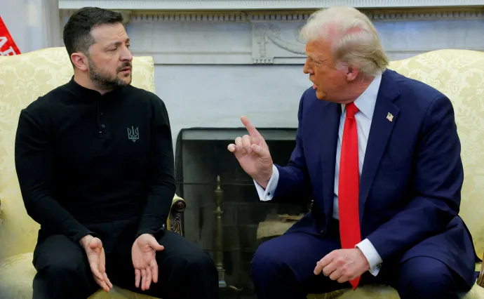 Volodimir Zelenszkij ukrán elnök és Donald Trump amerikai elnök találkozója a Fehér Házban, Washingtonban, 2025. február 28-án – Fotó: Brian Snyder / Reuters