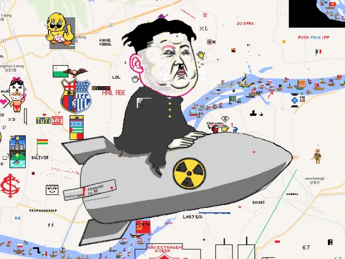 Kim Dzsongun repül atomrakétán Phenjan felett
