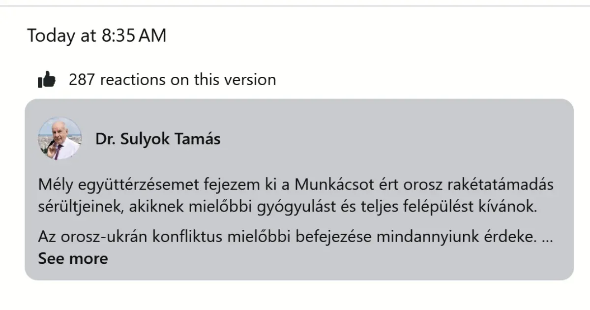 Sulyok törölte az „orosz” szót a munkácsi orosz légitámadásról szóló bejegyzéséből