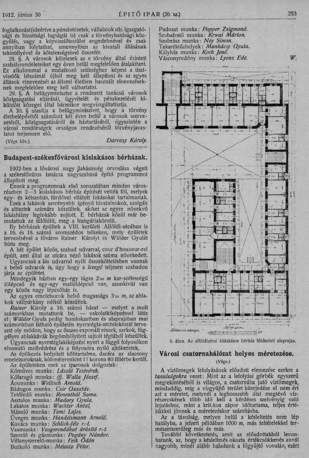 A VIII. kerületi Alföldi utcai bérház tervei – Forrás: BME Építőipar 1912 / Arcanum Digitális Tudománytár
